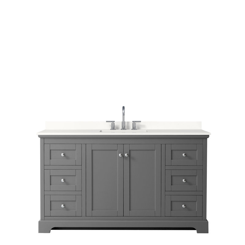 Avery 60'' Single Bathroom Vanity with Quartz Top, Dark Gray, Giotto Quartz, Matte Black