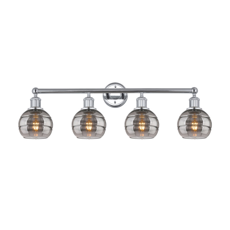 Éclairage pour meuble-lavabo à 4 lumières Chartoff, Gris fumée clair, Chrome poli
