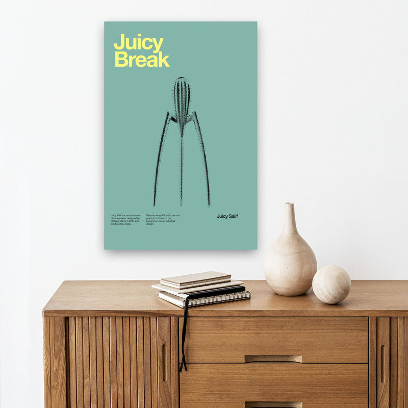 Modern Citrus Juicer Abstract Contemporary Elegant Wall Art Print 1 Piece Wrapped Canvas Wall Art, 45.72cm H x 30.48cm W