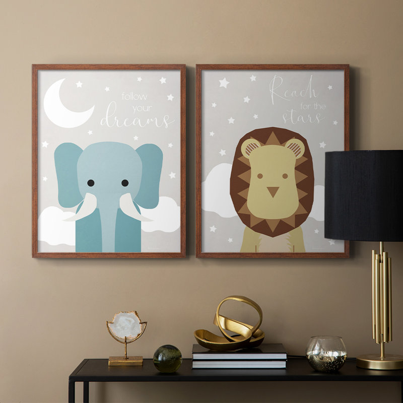 Éléphant de rêve - reproduction encadrée de qualité supérieure - prête à être accrochée - aucun clou requis - aucun clou requis