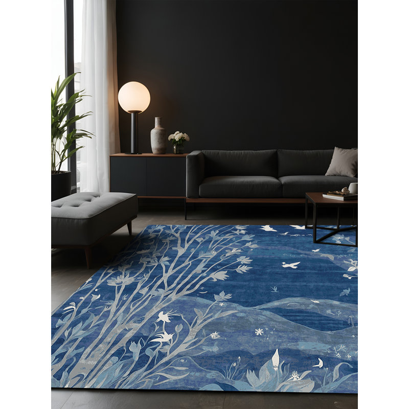 Tapis bleu soyeux et moelleux, Carré 3 pi