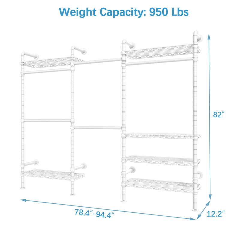 White Industrial Pipe Wall Mounted Closet System with Shelves