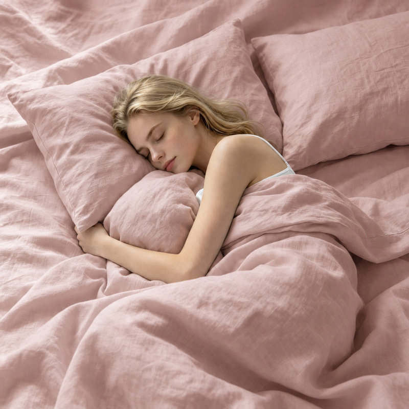 Ensemble de housse de couette 100% lin Clara avec taies décoratives Clara, Très grand lit, Rose brumeux