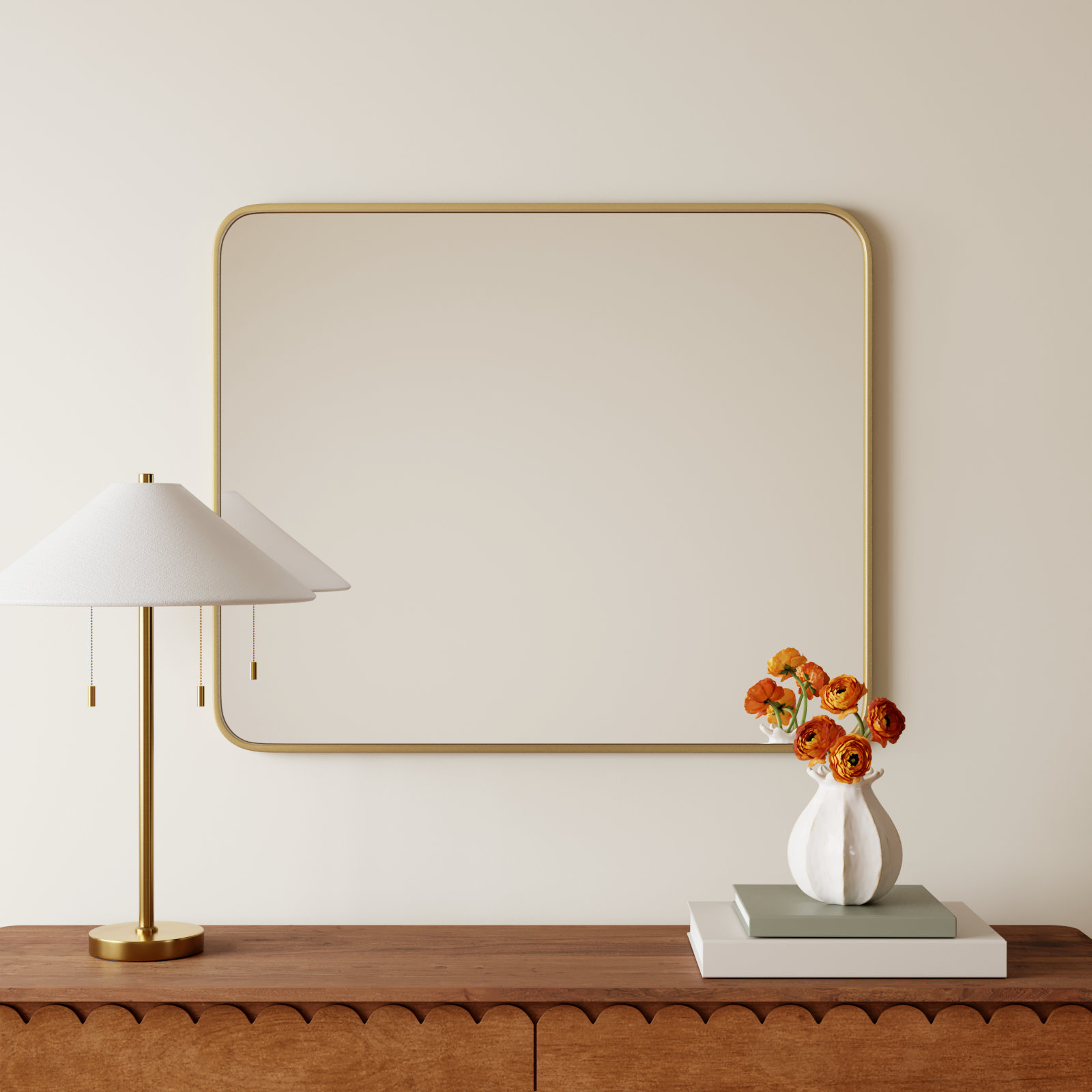 Sabine Metal Rounded Rectangle Wall Mirror, Brass, 36'' H x 30'' W