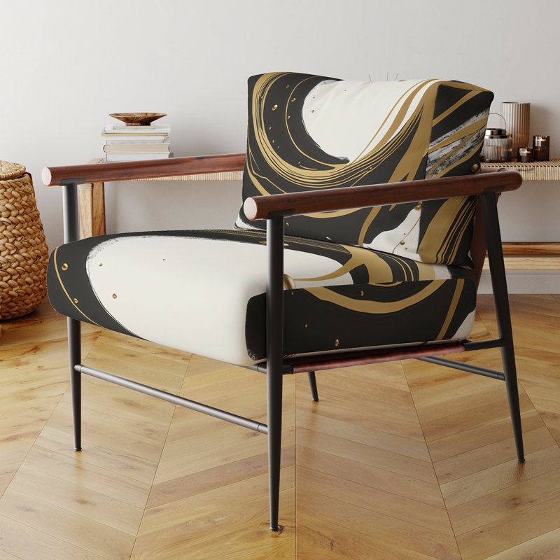 Fauteuil d'appoint rembourré noir, argent et or, Doré