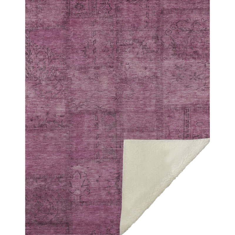 Addison Machine Washable Sherpa Throw Blanket, ASB685 Patchwork, Rosé