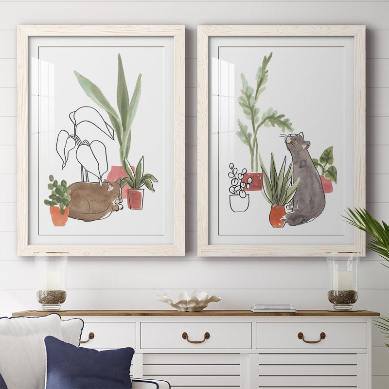 «Purrfect Plants III», reproduction encadrée de qualité supérieure - prête à être accrochée, H 27,5 po x l 75 po x P 1,5 po