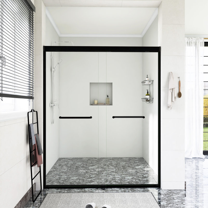 56-60 " W x 72" H Double Sliding Shower Door With Explosion Proof Film, Matte Black