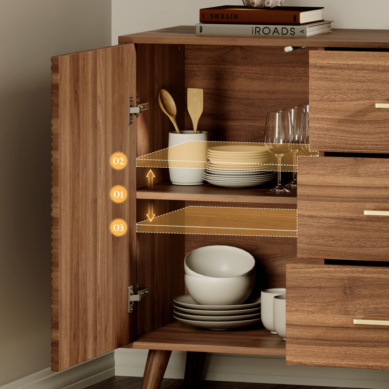 Sideboard Buffet Cabinet with Push-to-Open Doors & Drawers - Modern Dining Room Storage, Eco-Friendly Solid Wood Legs, Easy Assembly | Entryway Console