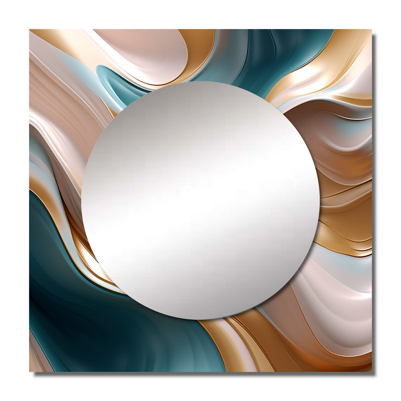 Tender Wave Harmony Liquid Gold And Turquoise III - Abstract Shapes Square Mirror For Wall Art Decor, 23" x 23"