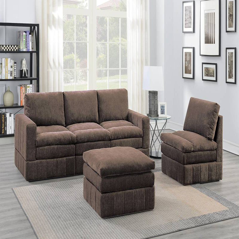 Ensemble de canapés modulaires 5 pièces Contemporary, Mélange de suède brun