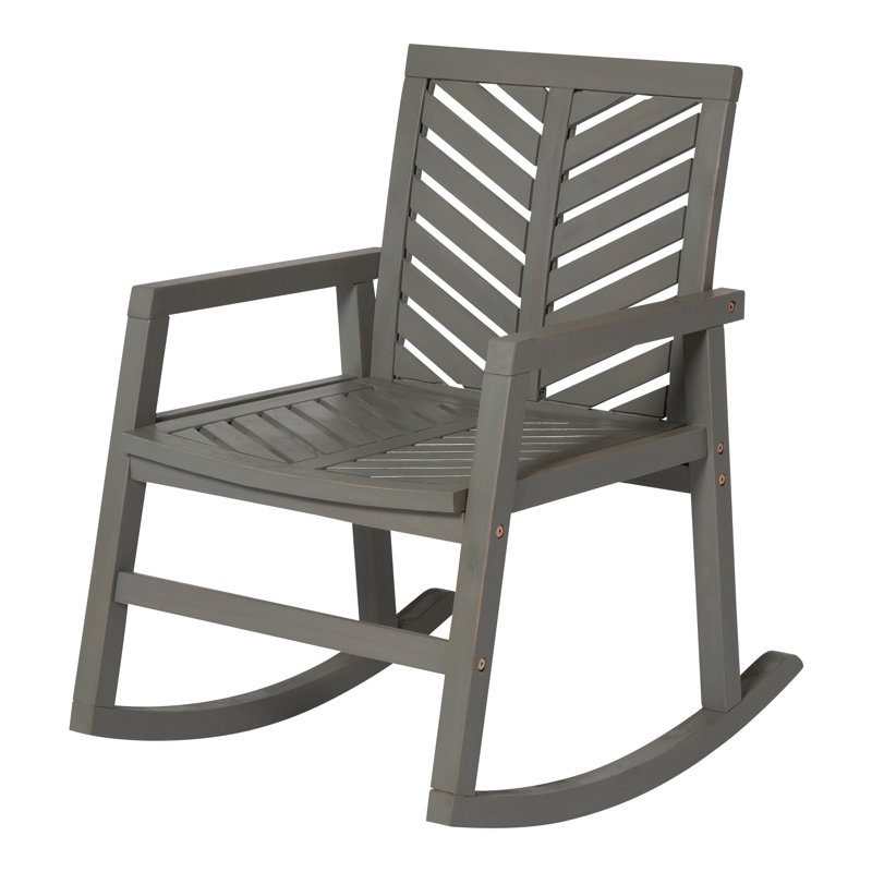 Chaise berçante d'extérieur en bois massif Harbison, Gris délavé