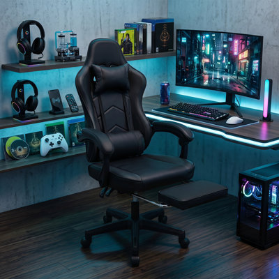 RAYS Reclining Ergonomic Faux Leather Swiveling PC & Racing Game Chair with Footrest