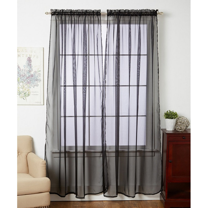 Solid Sheer Outdoor Rod Pocket Curtain Panel Set, Black