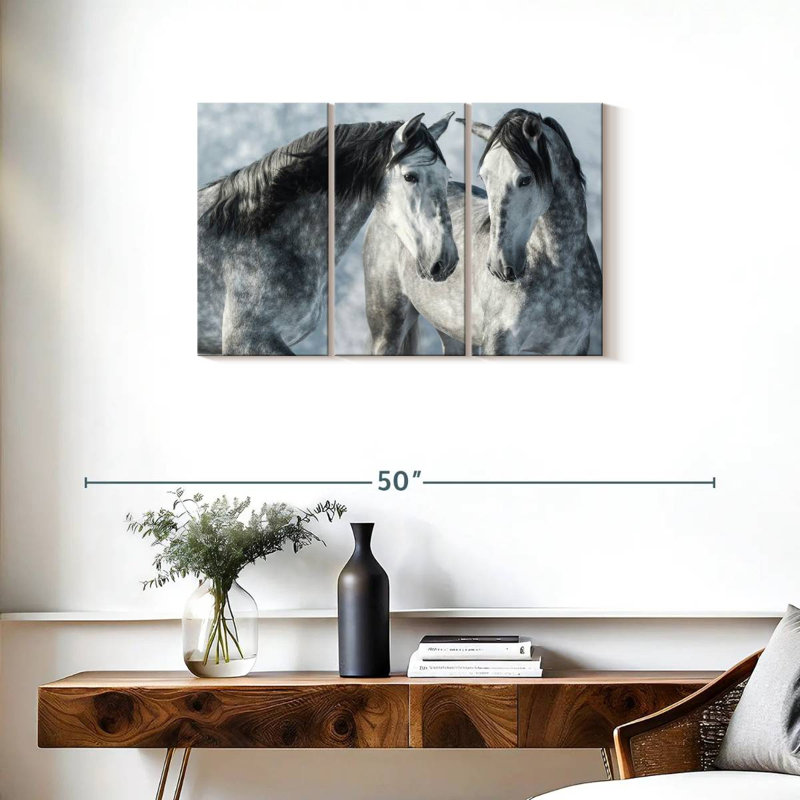 Brampt Two Gray Stallions In Winter, 20" H x 33" W