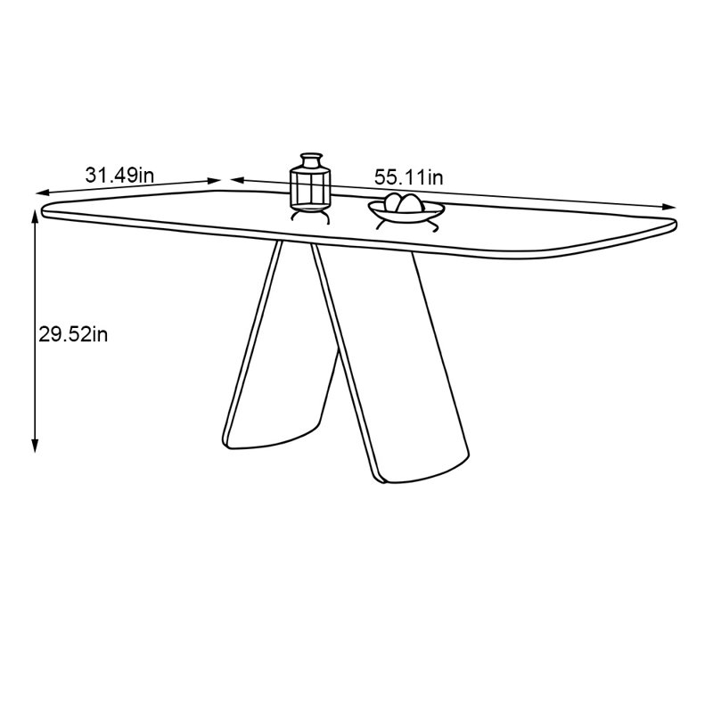 Minimalist rectangular high-end dining table, 29.52" H x 55.11" L x 31.49" W