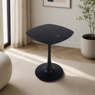 23.62 Inch Small Black Marble Pattern Dining Table, Simple Stylish Structure, Space-Saving Modern Desk for Daily Household Dining Use