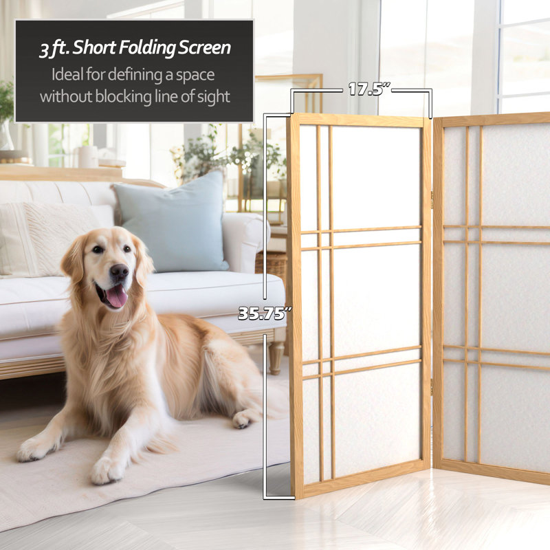 Keitez 3 ft. H Short Folding Shoji Screen, Natural, 4