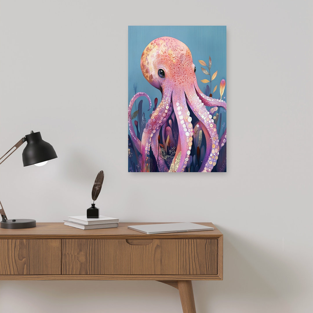 Whimsical Pink Octopus Colorful Dreamy Vibrant Octopus Nature Ocean Wall Art Print