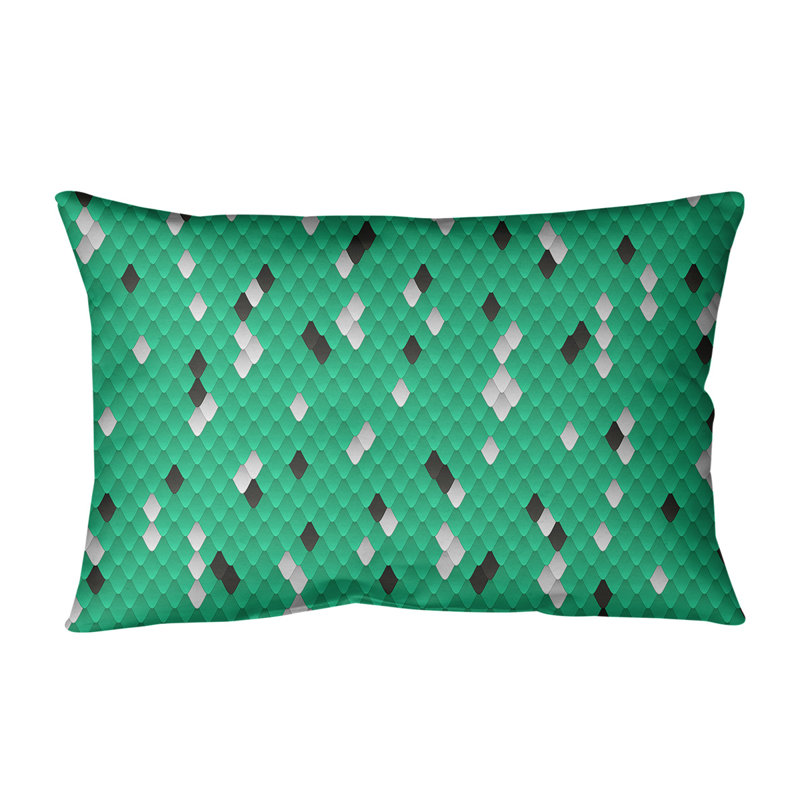 Housse de coussin lombaire à échelles serpent, Vert / Noir, Simili suède