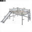Lit plateforme mezzanine bas pour chambre à coucher, pin neutre gris pleine grandeur avec échelle et glissoire amovible-129380675