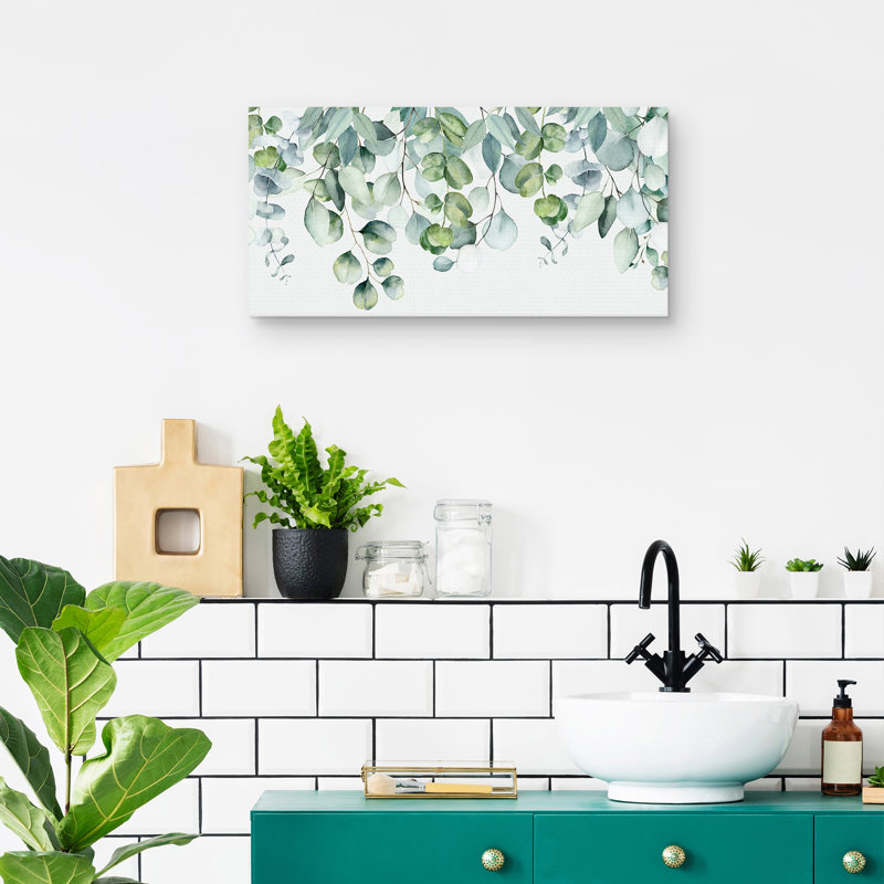 Eucalyptus Green and White Canvas Wall Art 36" x 24"