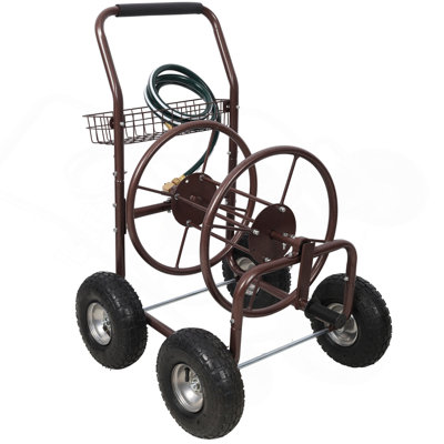 Chariot-enrouleur à boyaux en métal avec roues Expressions - Support à boyaux robuste - Capacité du boyau 250 pi