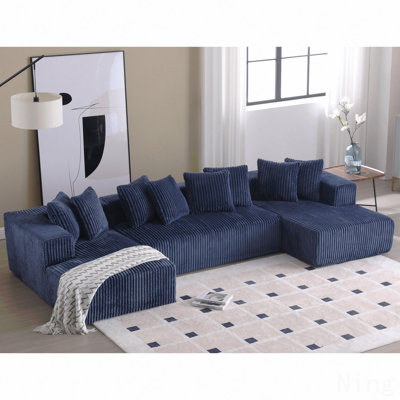 Canapé modulaire de 131 po, canapé en forme de U, méridienne, tissu rayé, canapé rembourré 4 places pour le salon, la chambre à coucher, canapé combiné gratuit