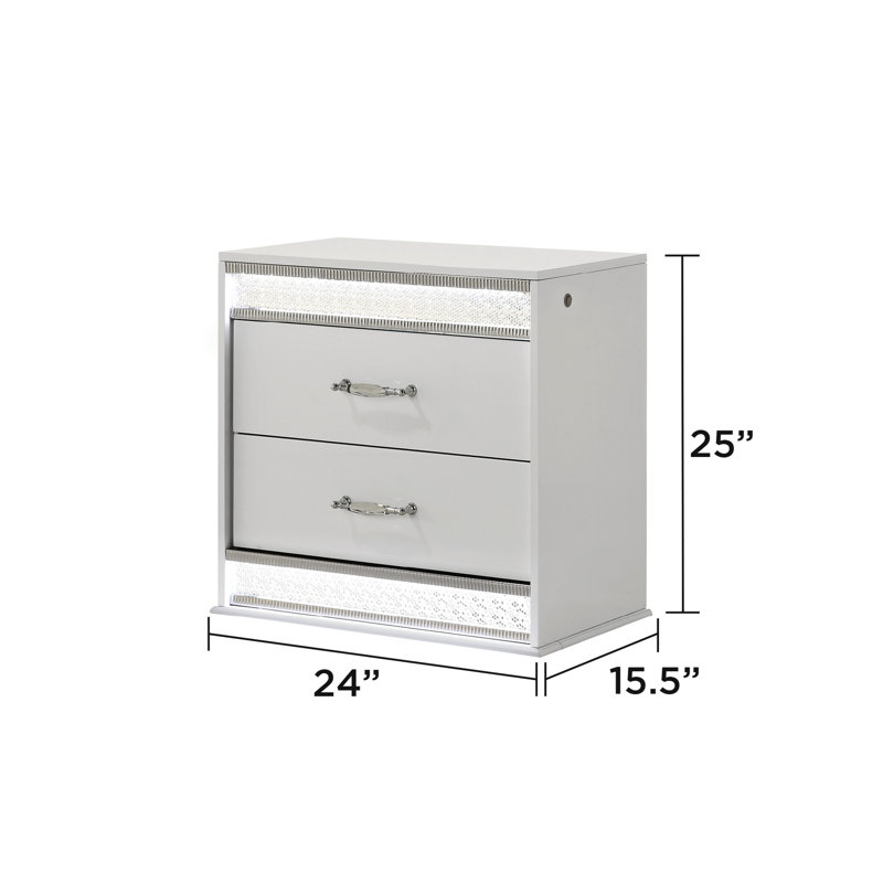 Table de chevet moderne blanche avec 2 tiroirs et table de chevet 2 lumières DEL