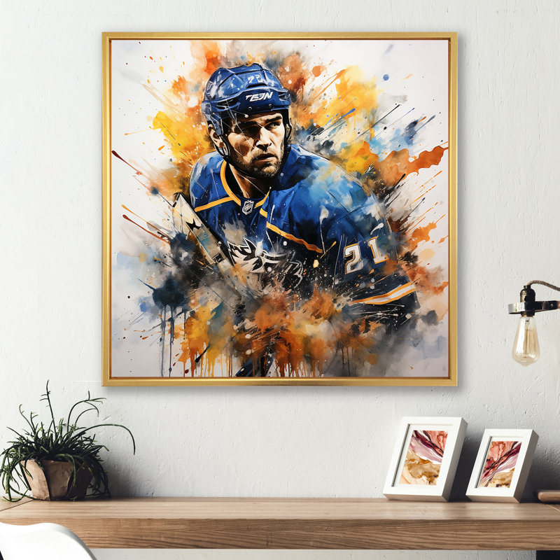 «Sport Hockey Ice Chronicles II», art mural hockey, Cadre flottant doré, H 30 po x l 30 po x P 1,5 po