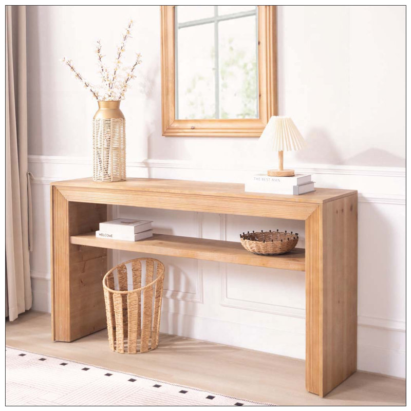 Rustic Solid Wood Console Table with Storage Shelf