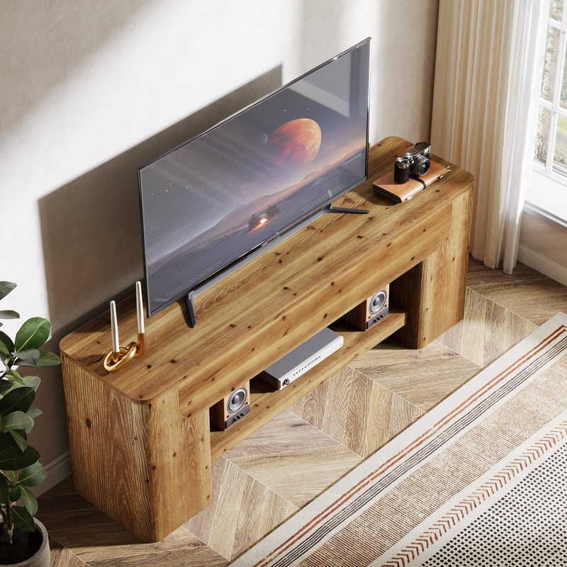 Solid Wood TV Stand for TVs up to 75", Farmhouse Wooden TV Console with Open Shelf Storage, 63" Entertainment Center for Living Room