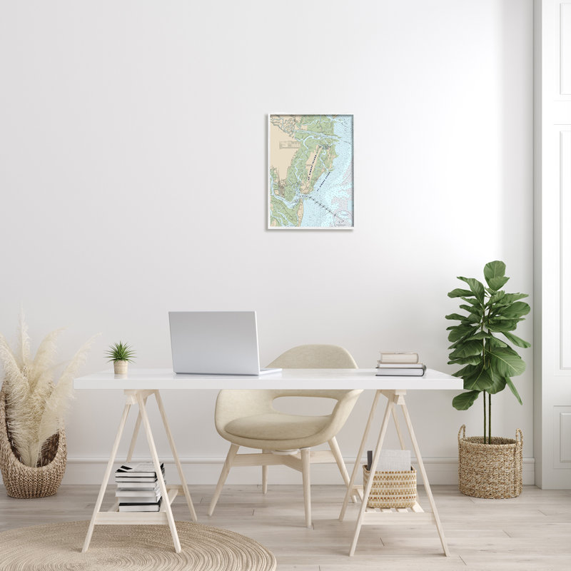 Carte nautique traditionnelle de l'île de St. Simons - bleu vert par Daphne Polselli - impression, H 20 po x l 16 po