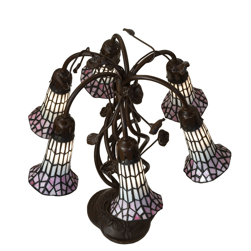 Lampe de table 6 lumières de haut en verre teinté 19 "Pond Lily, Beige / Rose