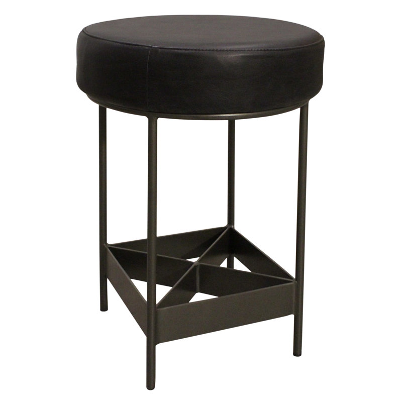 Tabouret à hauteur de comptoir Helen en cuir authentique noir antique moderne