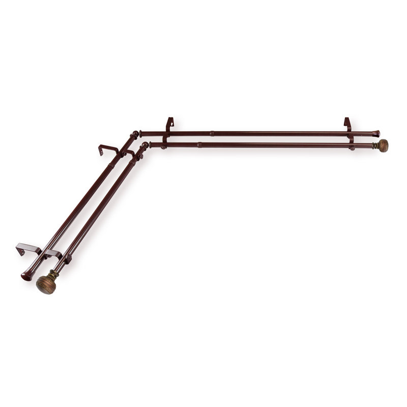 Tringle à rideaux d'angle pour fenêtre double, Cacao, L 66 po x l 120 po