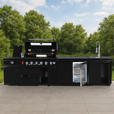 Barbecue au gaz noir à quatre brûleurs en acier inoxydable, idéal pour l'extérieur - Barbecue à brûleur dans le jardin ou le patio, haute performance et performance de conception propre, nettoyage facile, américain