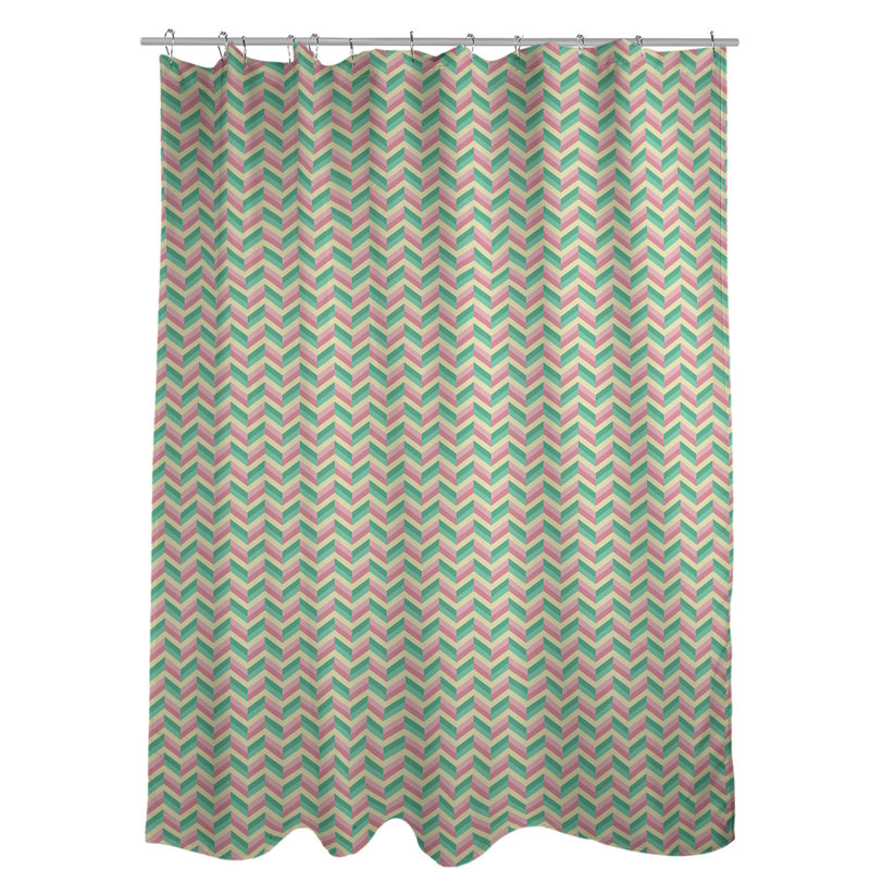 Rideau de douche simple à chevrons, Vert et rose
