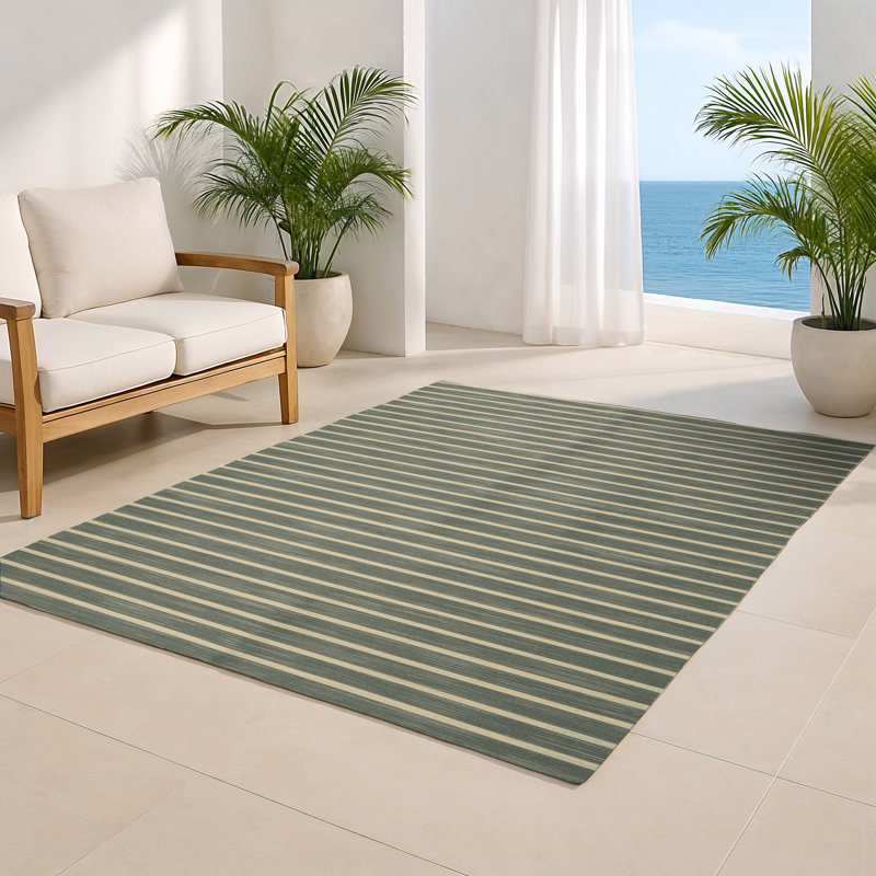 Tapis intérieur / extérieur brun HorizontalStripes, Rectangle 5 pi x 7 pi