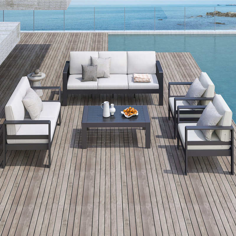 Chaise de patio avec coussins Arnhildur Pittston, Gris, Gris clair