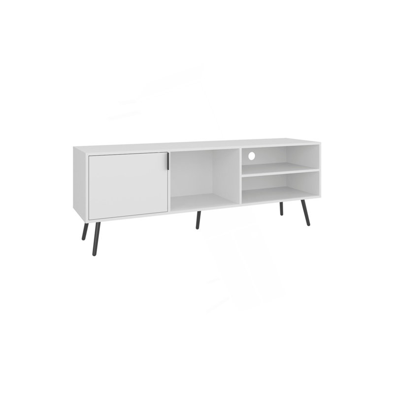 Meuble télé, 1 porte, 3 tablettes, Blanc