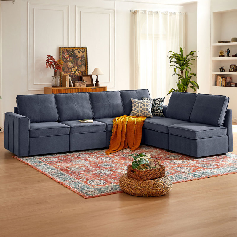Grand canapé modulaire de rangement 117,3 po 6 places avec rangement multiple, Rembourrage en mousse grise