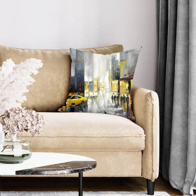 Rainy busy street - 20"x20" Throw pillow - Poly twill - Print on demand