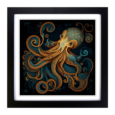 Octopus Paisley Art - Single Picture Frame Print on Wood