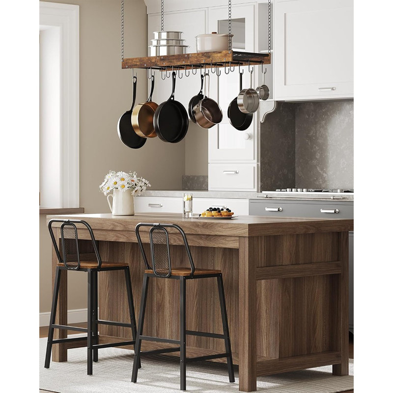Industrial Hanging Pot Rack For Kitchen – Ceiling/wall Mounted Cookware Organizer With 18 Hooks For Pots And Pans, Rustic Brown And Black