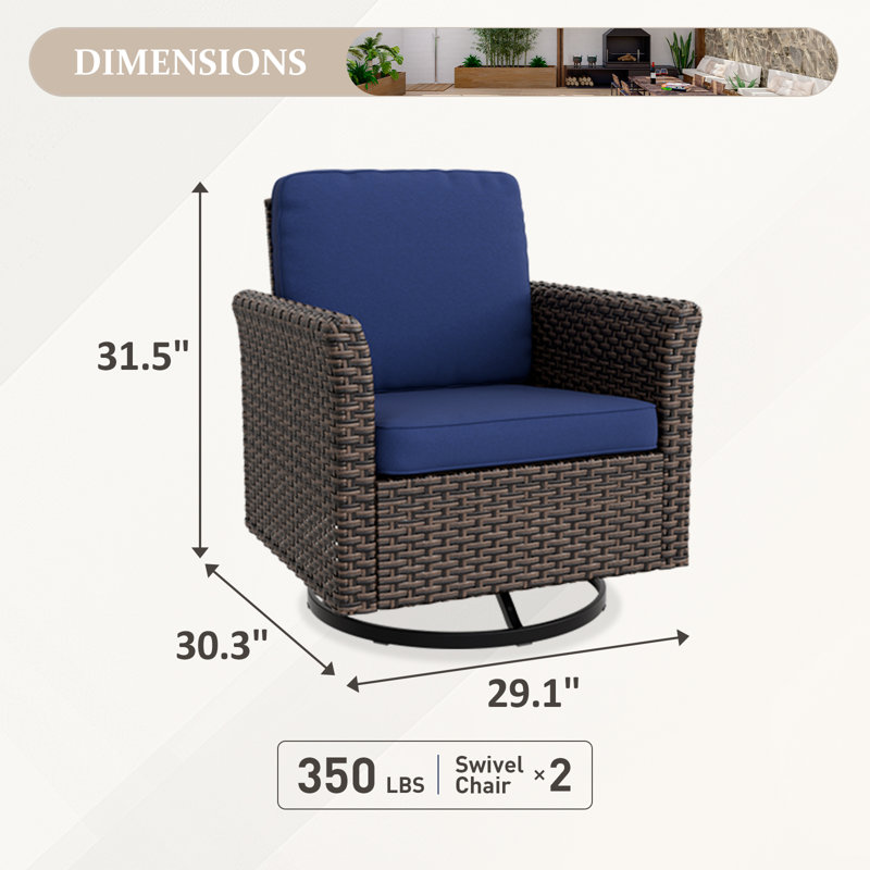 Ensemble de 2 chaises berçantes pivotantes en osier et rotin pour l'extérieur avec coussins (ensemble de 2)