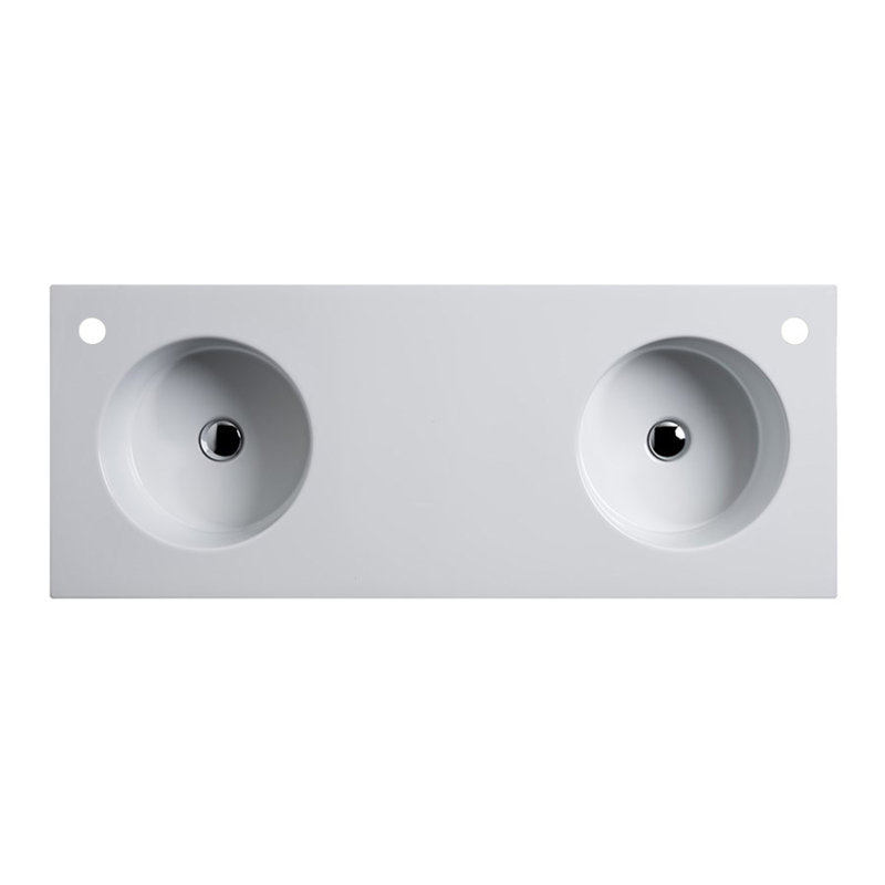 Lavabo de salle de bain rectangulaire encastré en céramique blanc lustré Skyland, Deux trous