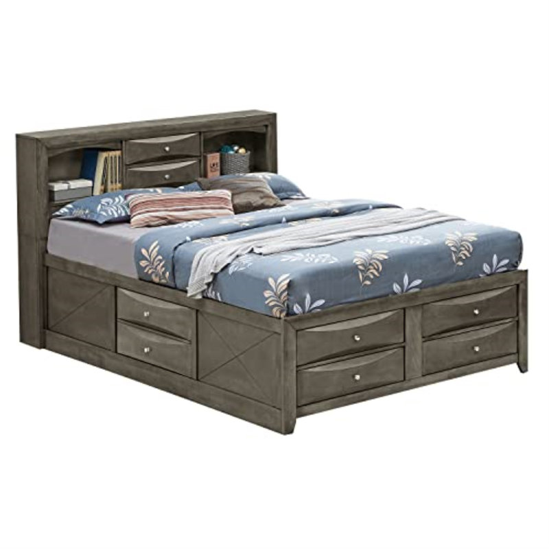 Marilla Bookcase Storage Bed, Queen, Gray