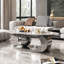 Table basse ovale en faux marbre avec base en acier inoxydable pour le salon-129385360-129385361