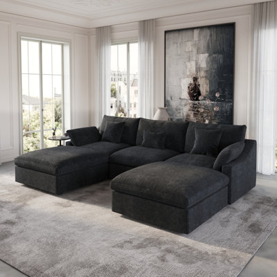 Kyna Upholstered 5-piece Linen Slipcovered Sectional(3 Seat)
